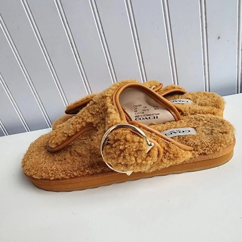 Coach Womens Hollie Butter Scotch Leather Thong Sandals Shoes Yellow Sz 8 - Picture 10 of 12